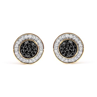 14K Yellow Gold Plated .925 Sterling Silver 1/3 Cttw White and Black Treated Diamond Earring (Black / I-J Color, I2-I3 Clarity)