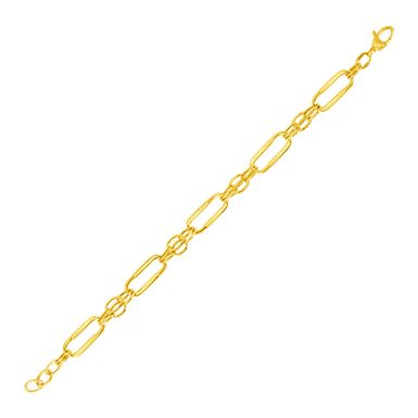 14k Yellow Gold Bracelet with Polished Rectangular Oval Links (8 Inch)