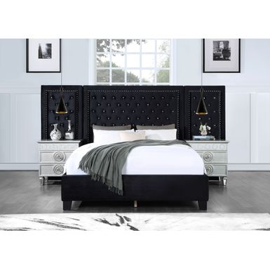 ACME Damazy Queen Bed, Black Velvet