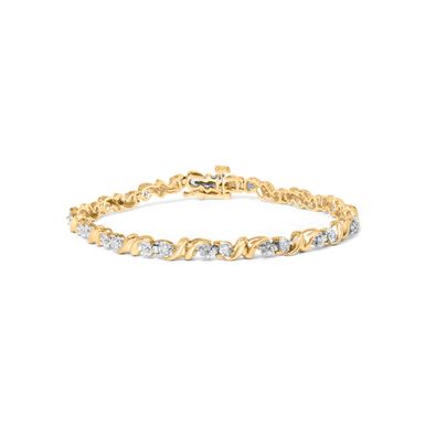 10K Yellow Gold over .925 Sterling Silver 1/2 Cttw Diamond Contoured Double Wave Link 7" Tennis Bracelet (I-J Color, I3 Clarity)