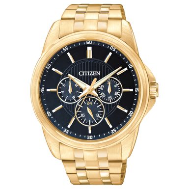 Citizen  - Mens Gold-Tone Stainless Steel Chronograph Watch Black Dial