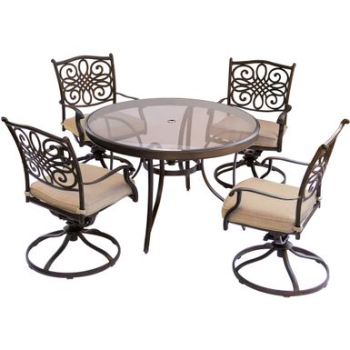 Traditions 5pc: 4 Swivel Rockers, 48" Round Glass Top Table