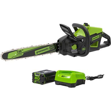 Greenworks - 80-Volt 18-Inch Cordless Brushless Chainsaw (1 x 4Ah battery and Charger) - Green