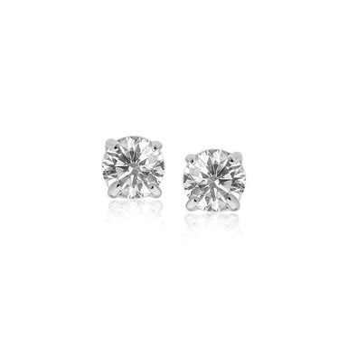 14k White Gold Stud Earrings with White Hue Faceted Cubic Zirconia