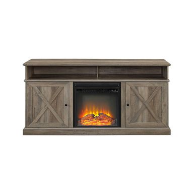 Walker Edison - Farmhouse Tall Barndoor Soundbar Storage Fireplace TV Stand for Most TVs up to 65 - Grey Wash