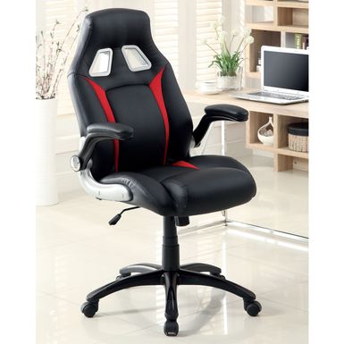 Contemporary Faux Leather Adjustable Office Chair in Black/Gray/Red