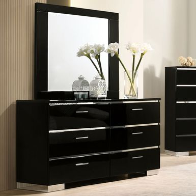 Contemporary Black 56-inch Wide Wood Dresser with 6-Drawer