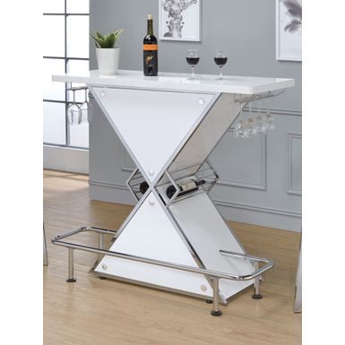 X-shaped Bar Unit with Wine Bottle Storage Glossy White