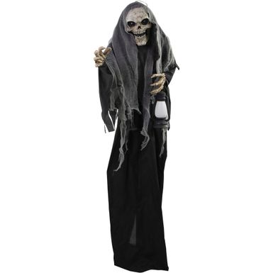 Life-Size Animatronic Skeleton Reaper with Lights and Sound, Indoor/Covered Outdoor Halloween Decoration