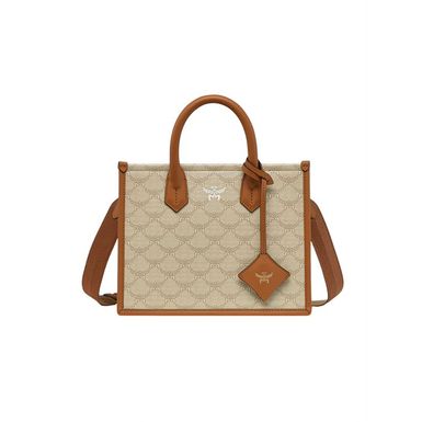 MCM Lauretos Coated Canvas Tote (Small, Oatmeal)