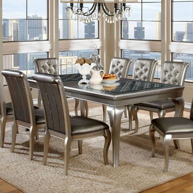 Transitional Wood Extendable Dining Table in Gold Champagne