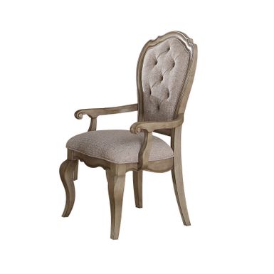 ACME Chelmsford Arm Chair (Set-2), Beige Fabric & Antique Taupe