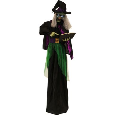 Life-Size Animatronic Witch with Spell Book, Lights and Sound, Indoor/Covered Outdoor Halloween Decoration