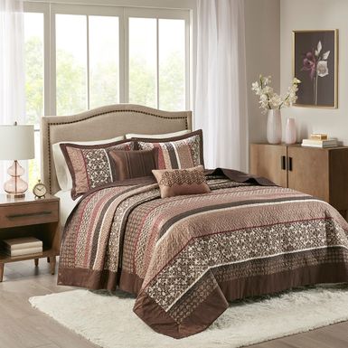 Red Princeton 5 Piece Reversible Jacquard Bedspread Set Queen