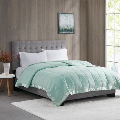 Seafoam Windom Lightweight Down Alternative Blanket with Satin Trim Full/Queen