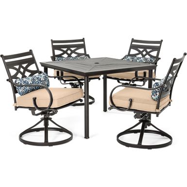 Montclair 5pc: 4 Swivel Rockers, 40" Square Dining Table