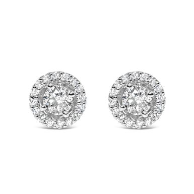 14K White Gold 3/4 Cttw Lab Grown Diamond Solitaire With Halo Stud Earrings (G-H Color, VS2-SI1 Clarity)