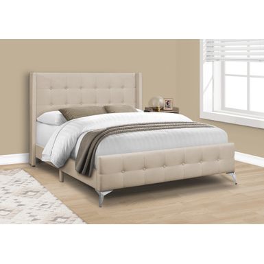 Bed - Queen Size / Beige Linen With Chrome Metal Legs