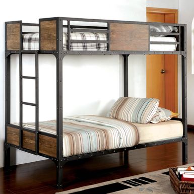 Industrial Metal Twin Over Twin Bunk Bed in Black