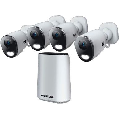 Night Owl - 8-Channel, 4-Camera Indoor/Outdoor Plug-In Wi-Fi IP 4K 64GB Security System - White