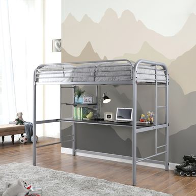 Transitional Metal Twin over Workstation Bunk Bed in Silver