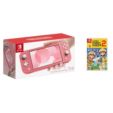 Nintendo - Switch LITE Coral + Super Mario Maker 2 BUNDLE