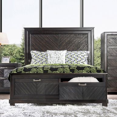 Transitional Solid Wood Storage King Bed in Espresso