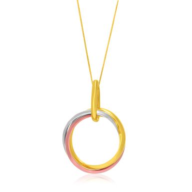 14k Tri Color Gold Open Interlaced Ring Pendant 18 (18 Inch)