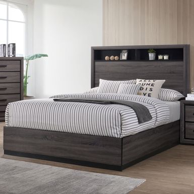 Contemporary Wood California King Storage Panel Bed in Gray