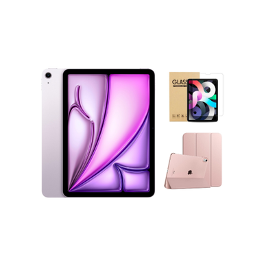 Apple - 11-inch iPad Air (Latest Model) M2 chip Wi-Fi 128GB - Purple With Rose Gold Case Bundle