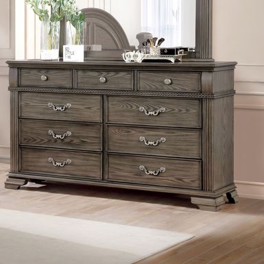 Traditional Wood 9-Drawer Dresser in Gray