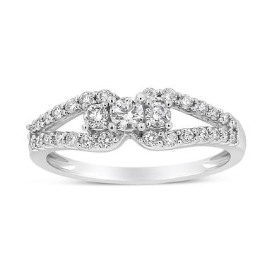 10K White Gold 1/2 Cttw Round Cut Diamond Three Stone Split Shank Band Ring (H-I Color, SI1-SI2 Clarity) - Size 8