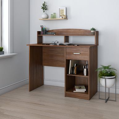 Modern Office Desk with Hutch, Oak