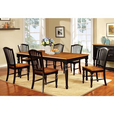 Transitional Wood 7 Piece Extendable Dining Set in Black