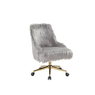 ACME Arundell II Office Chair, Gray Faux Fur & Gold Finish