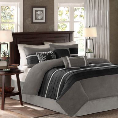 Black Palmer 7 PC Pieced Faux Suede Comforter Set Full