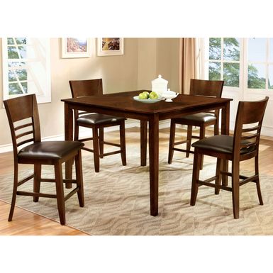 Transitional 5-Piece Brown Cherry Wood Counter Height Dining Set