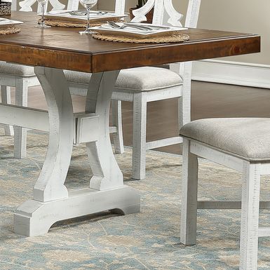 Rustic Solid Wood Dining Table in Distressed White and Dark Oak