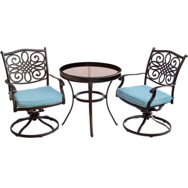 Traditions 3pc: 2 Swivel Rockers, 30" Round Glass Top Table