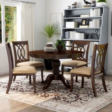 Transitional 5-Piece Wood Dining Set in Brown Cherry