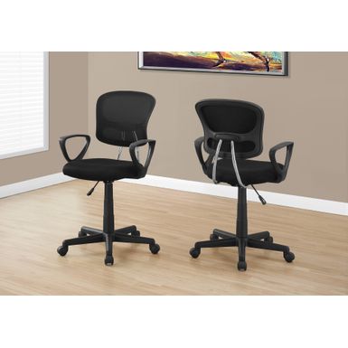 Office Chair/ Adjustable Height/ Swivel/ Ergonomic/ Armrests/ Computer Desk/ Work/ Juvenile/ Metal/ Mesh/ Black/ Contemporary/ Modern