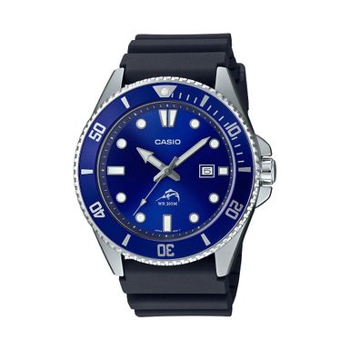 Casio  - Mens Diver Inspired Black Resin Watch Blue Dial