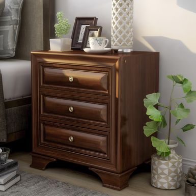 Transitional Solid Wood 3-Drawer Nightstand in Brown Cherry