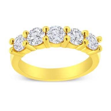 14K Yellow Gold Plated .925 Sterling Silver 1 1/2 Cttw Shared Prong Set Brilliant Round-Cut Diamond Anniversary or Wedding Band Ring (K-L Color, SI2-I1 Clarity) - Size 7