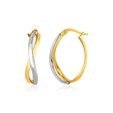 14k Two Tone Gold Twisted Style Polished Hoop Earrings