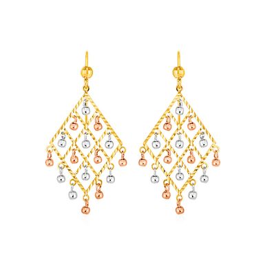 Textured Chandelier Earrings with Ball Drops in 14k Tri Color Gold