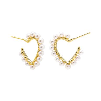 Pearl Rimmed Heart Shape Open Hoop Earring