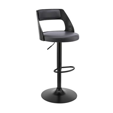 Itzan Adjustable Swivel Gray Faux Leather and Black Wood Bar Stool with Black Base