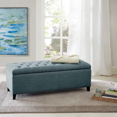 Mae Blue Tufted Top Storage Bench