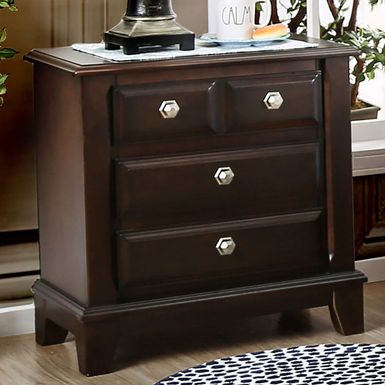 Transitional Solid Wood 3-Drawer Nightstand in Brown Cherry